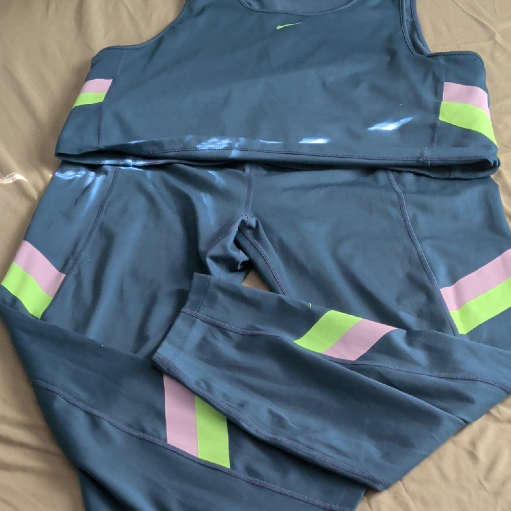 Nike Blue Activewear Set with Pink and Green Accents